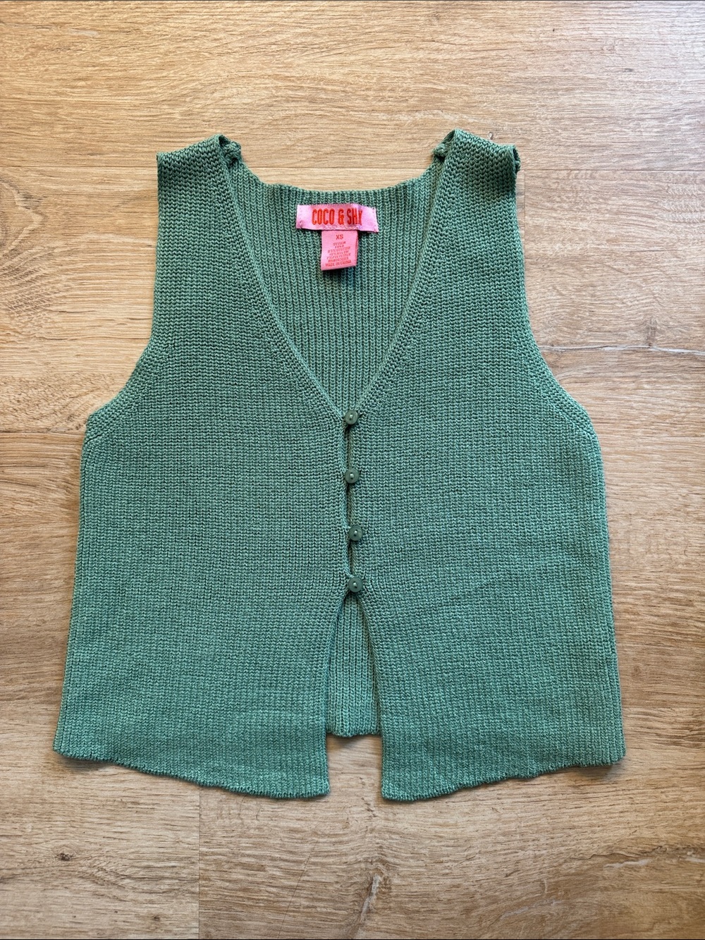 Coco & Sky Olive Green V-Neck Button Knit Vest
